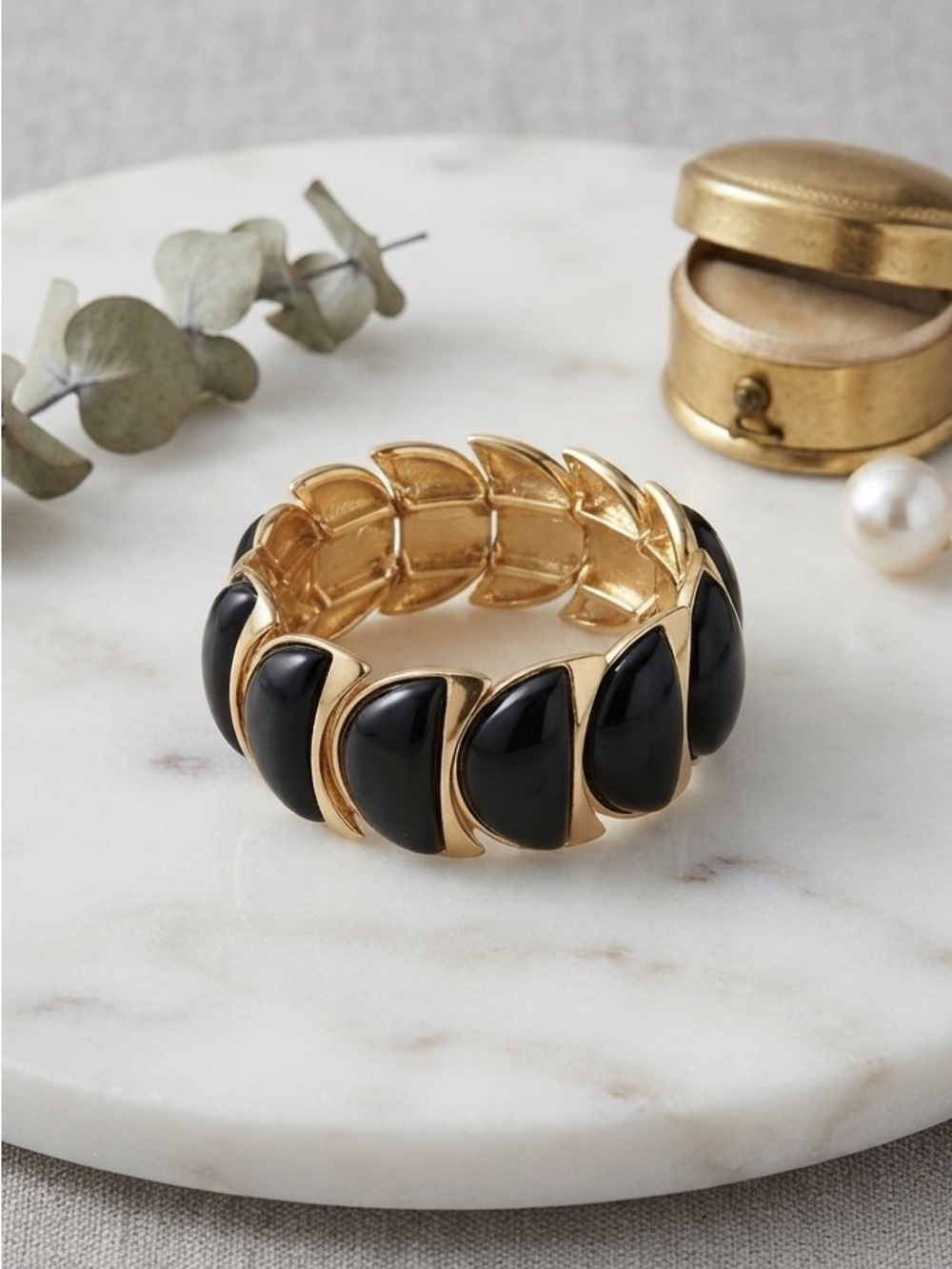 Vintage Gold-Tone & Black Enamel Statement Bangle